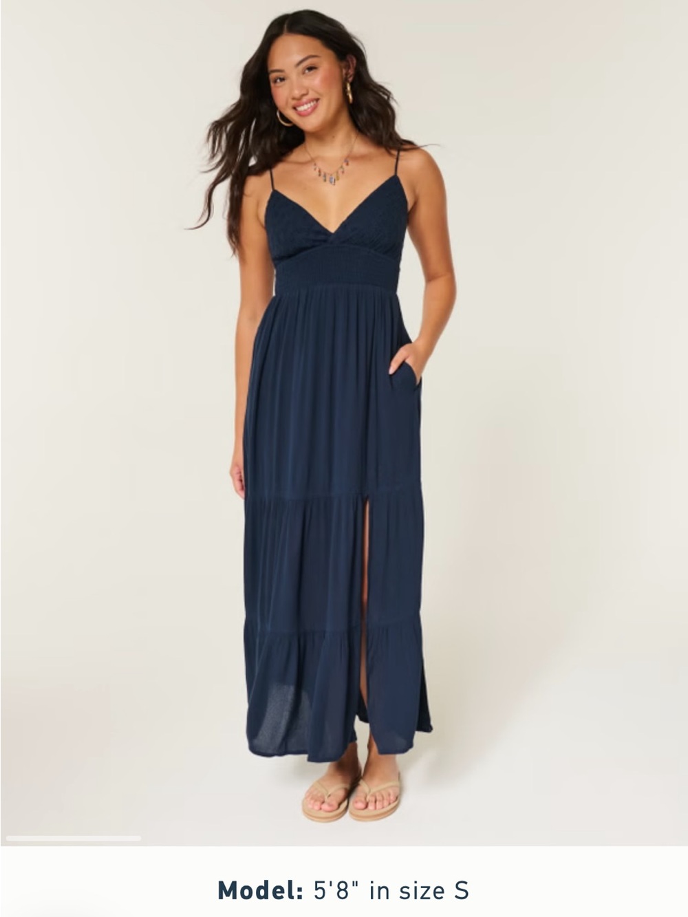 Hollister Navy Embroidered Babydoll Maxi Dress